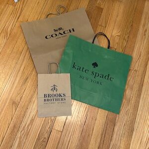 Coach, Kate Spade, Brooks Brothers paper bags